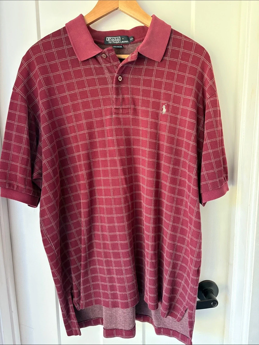 Polo by Ralph Lauren Men's Burgundy Windowpane Polo